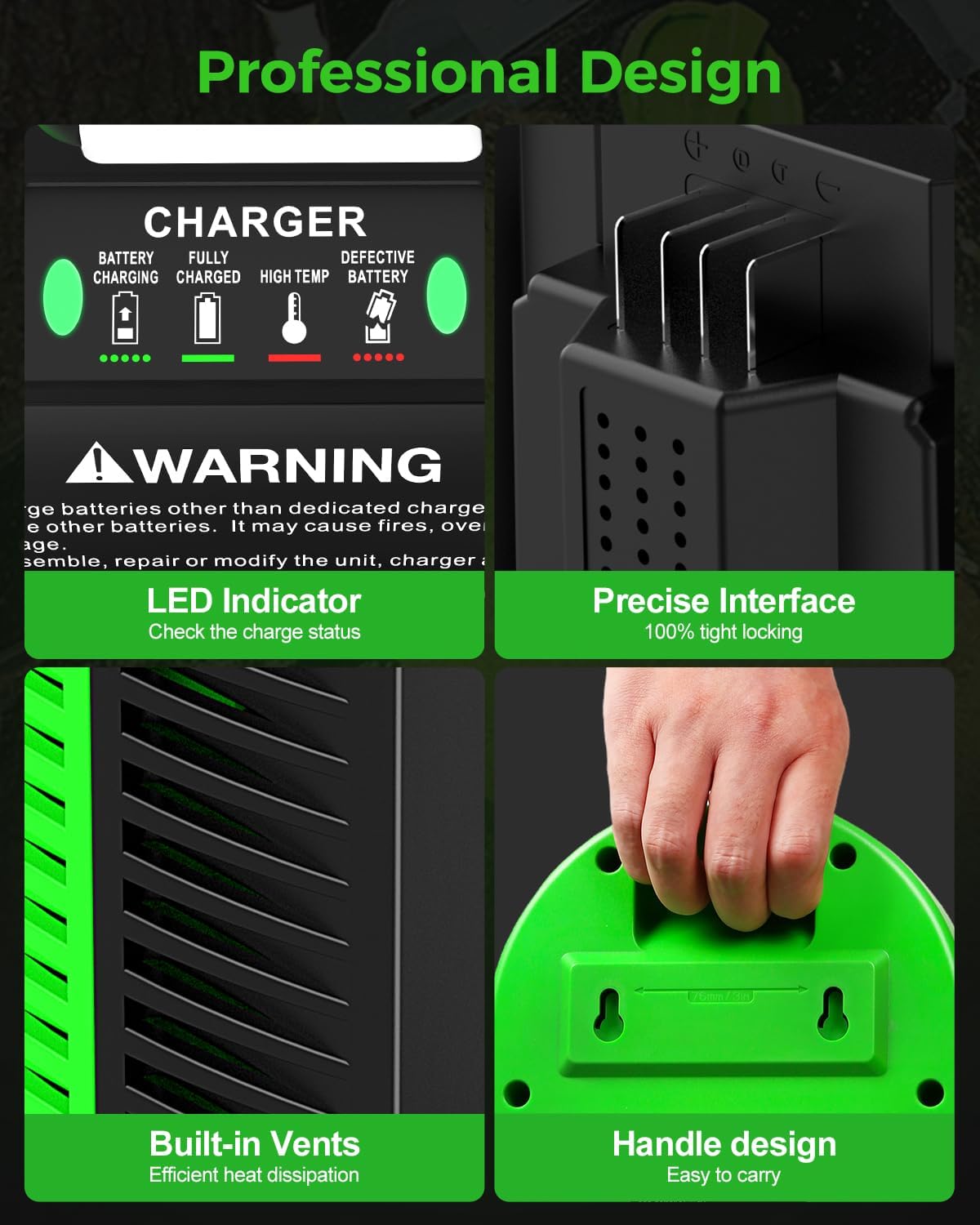 Replacement for EGO 56V Battery Charger Compatible with EGO 56V Battery BA1400T BA2242T BA2800T BA3360T - for EGO Power+ CH3200 CH5500 CH2800(Green)