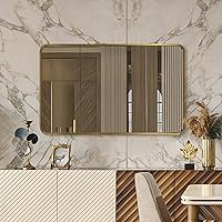 Vista 50 de ANDY STAR - Espejo de latón para baño, espejo rectangular redondeado de 22x30 pulgadas con marco de metal cepillado dorado, espejo de tocador