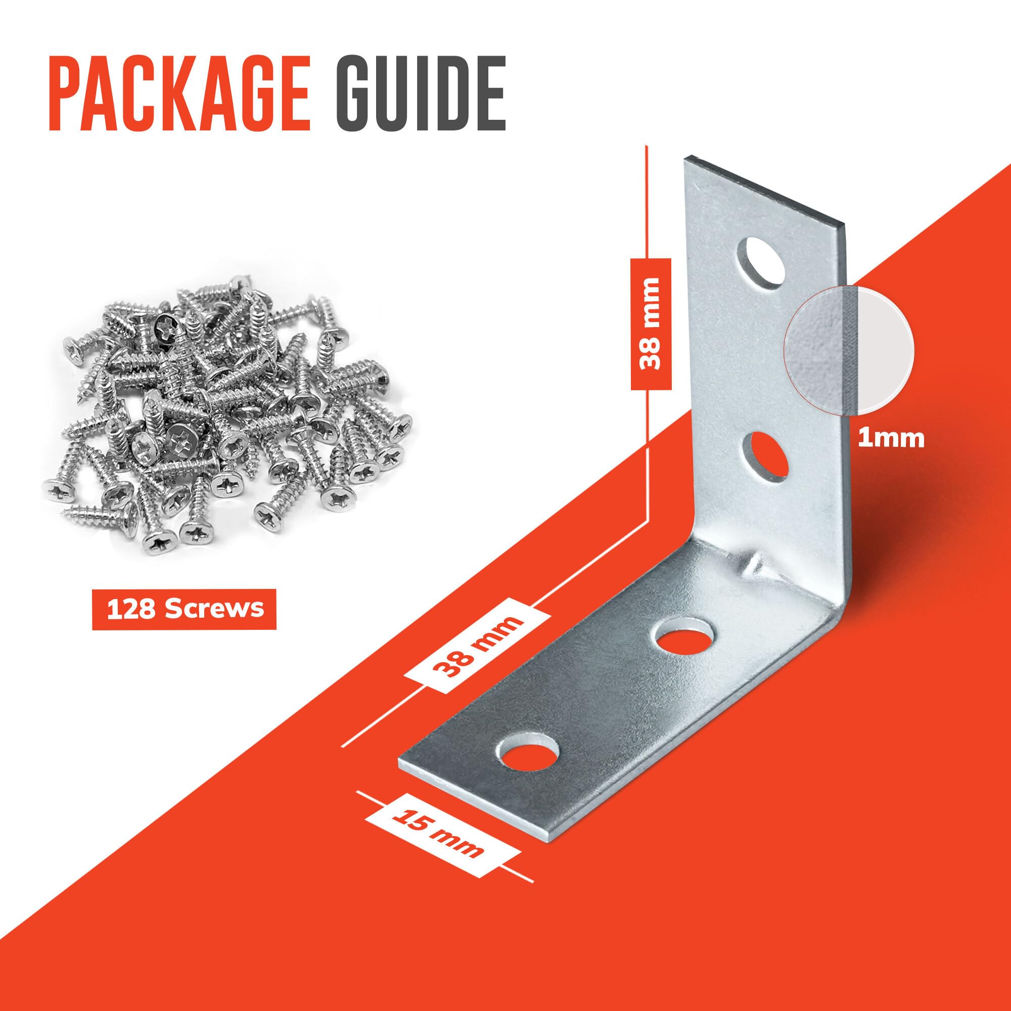 ZAVIA 32 Pcs L Brackets for Wood (38mm x 38mm) with Screws, Silver - Image 2