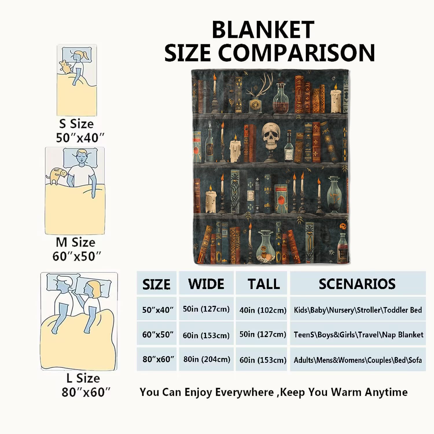 Spooky Goth Blanket Gothic Black Cats, Skulls, and Bats Throw Blankets Gifts for Girls Boys Adults Lightweight Soft Fleece Cozy for Sofa Couch Bed Room Travel Birthday Halloween Decor 50x60in: 50x60in Book