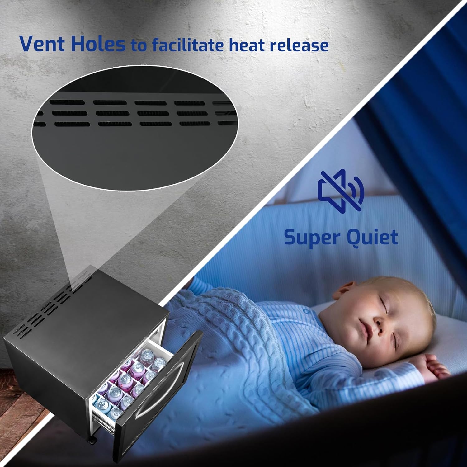 Smad 1.6 cu.ft Under Counter Drawer Beverage Refrigerator,110V/12V Outdoor Fridge, 12 Volt RV Refrigerator, All black Cooler for Travel Camping Road Trips Truck Van SUV home and office