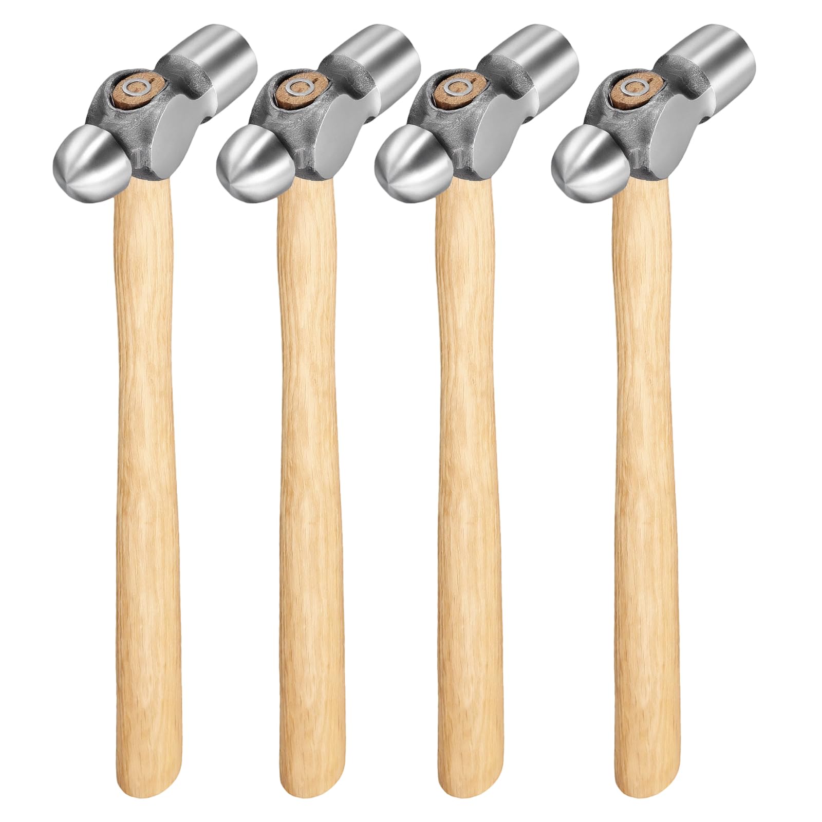 Japchet Silver Wood 4 Pcs Ball Pein Hammer With Wooden Handle, 8Oz (225G), For Handicraft Diy Use