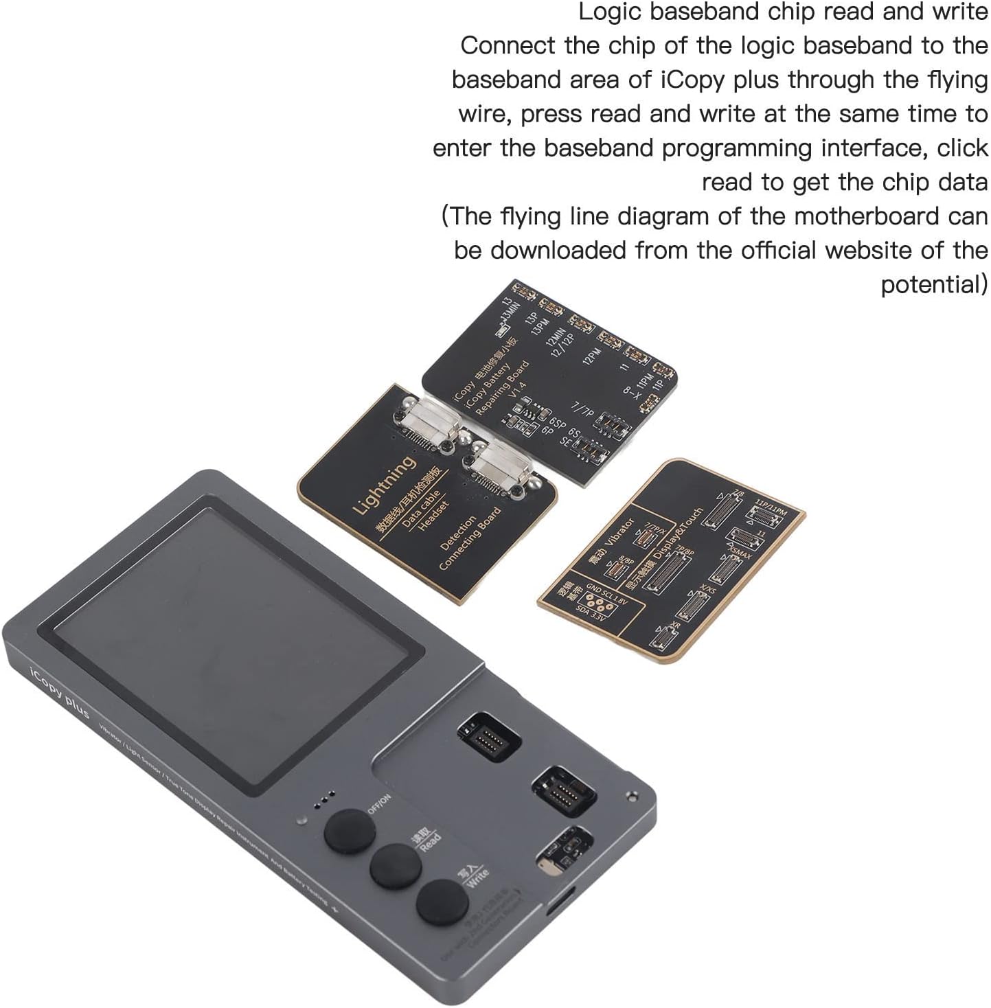 Cuifati iCopy Plus 2.2 connected to a logic baseband chip for programming