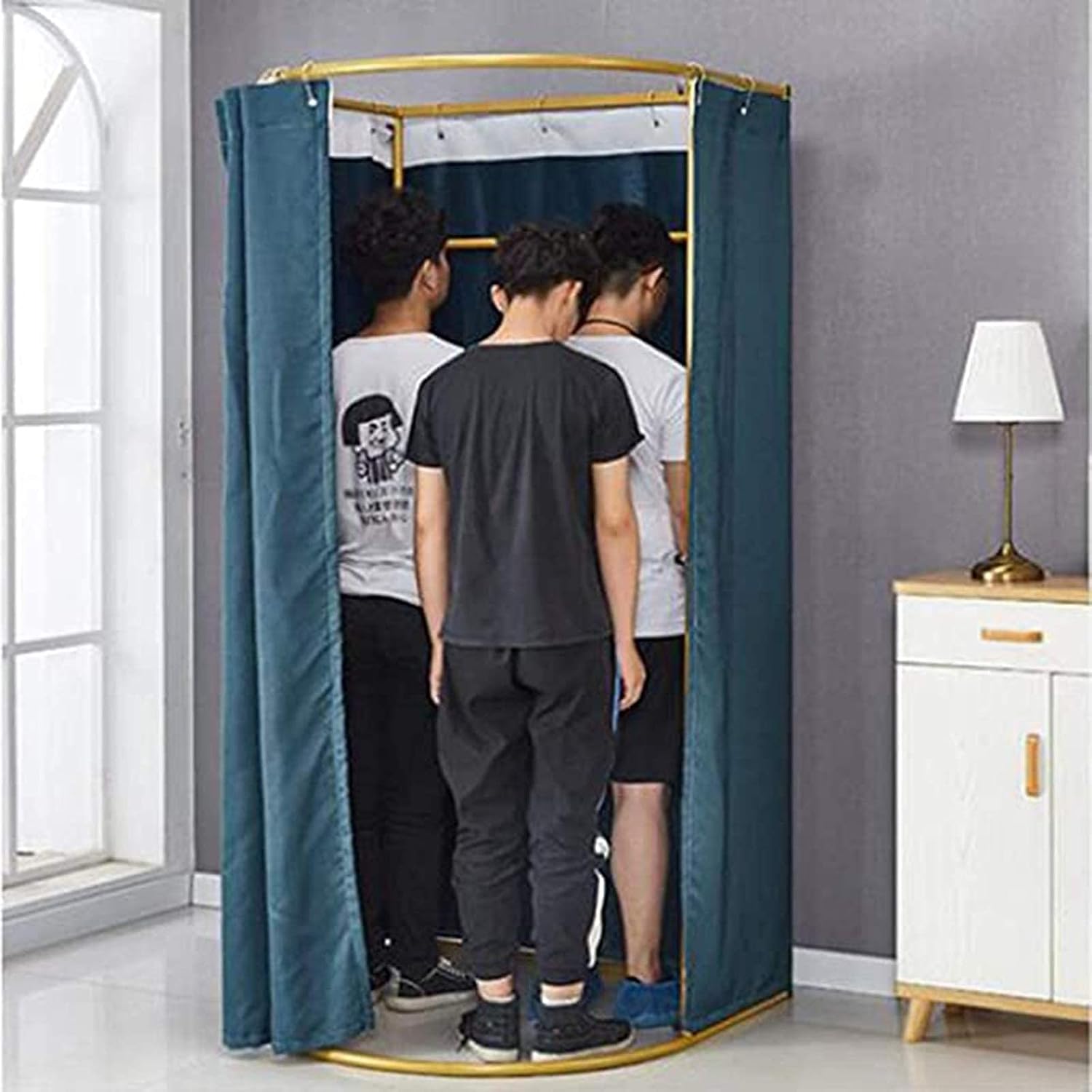 Temporary Fitting Room in Shopping Mall Orbital Clothing Store Landing Locker Room Dressing Room Curtain Kit and Metal Frame Foldable Simple Dressing Room (10 Colors Size: 80x200cm) (Purple image 3