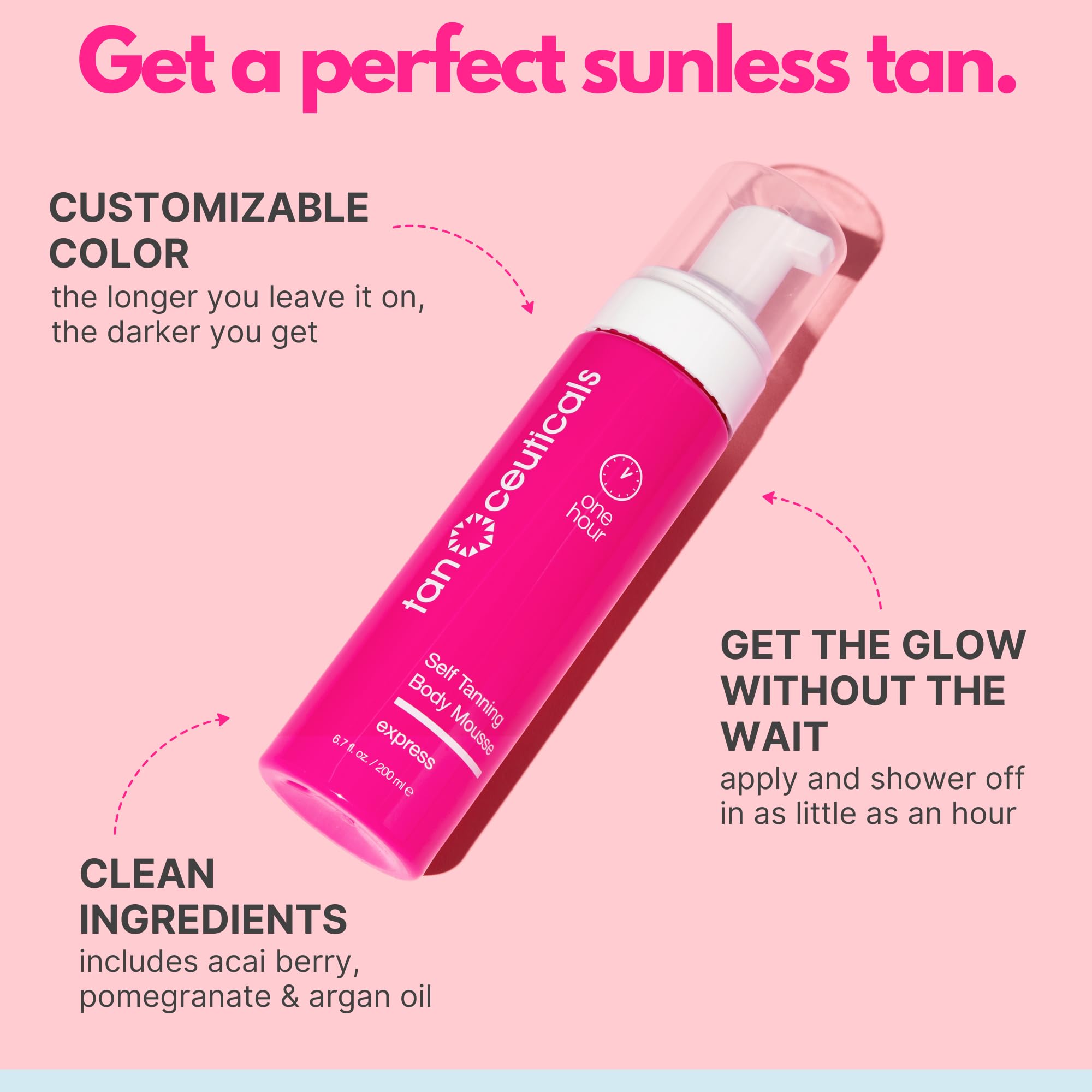 Tanceuticals Express Self Tanning Body Mousse - Fast Acting Self Tan Foam - Develops in 1-4 Hours, Natural Looking, Vegan & Cruelty Free - Sunless Tanner with Acai Berry, Pomegranate & Argan Oil