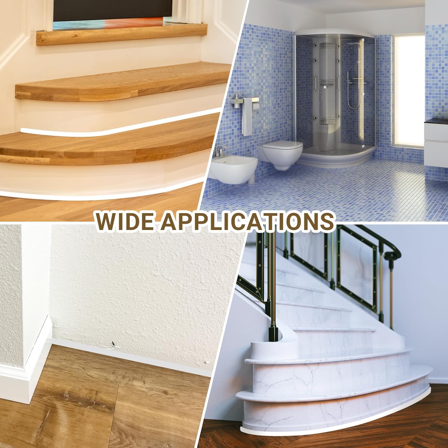 Pangda 2 Pieces 16 ft 1/2" x 1/2" Flexible Quarter Round Molding, White Bendable Trim Shoe Molding for Wall Corners Cabinet Edges Stairs Countertops Construction Decoration Home