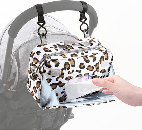 Mini bolsa de pañales antideslizante para cochecito, organizador de pañales para pañales con bolsillo aislado, correas de cochecito y correa de