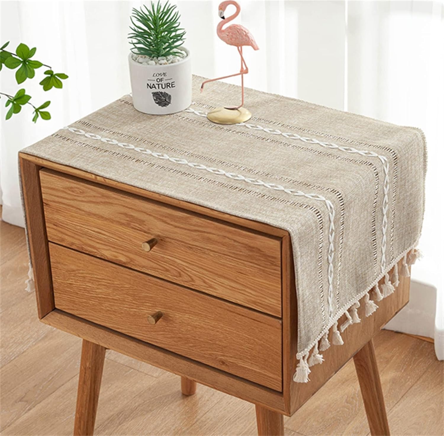 Bedside Table Cloth with Tassel Small Table Cover for Nightstand,Bedside Table TV Microwave (Coffee, 17.7 * 39.4inches)