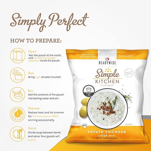 Miniatura 3 de READYWISE - Simple Kitchen, sopa de sopa de papa, 18 porciones, MRE, sin gluten y vegetariana, alimentos, mezcla de sopa, para eventos, senderismo,