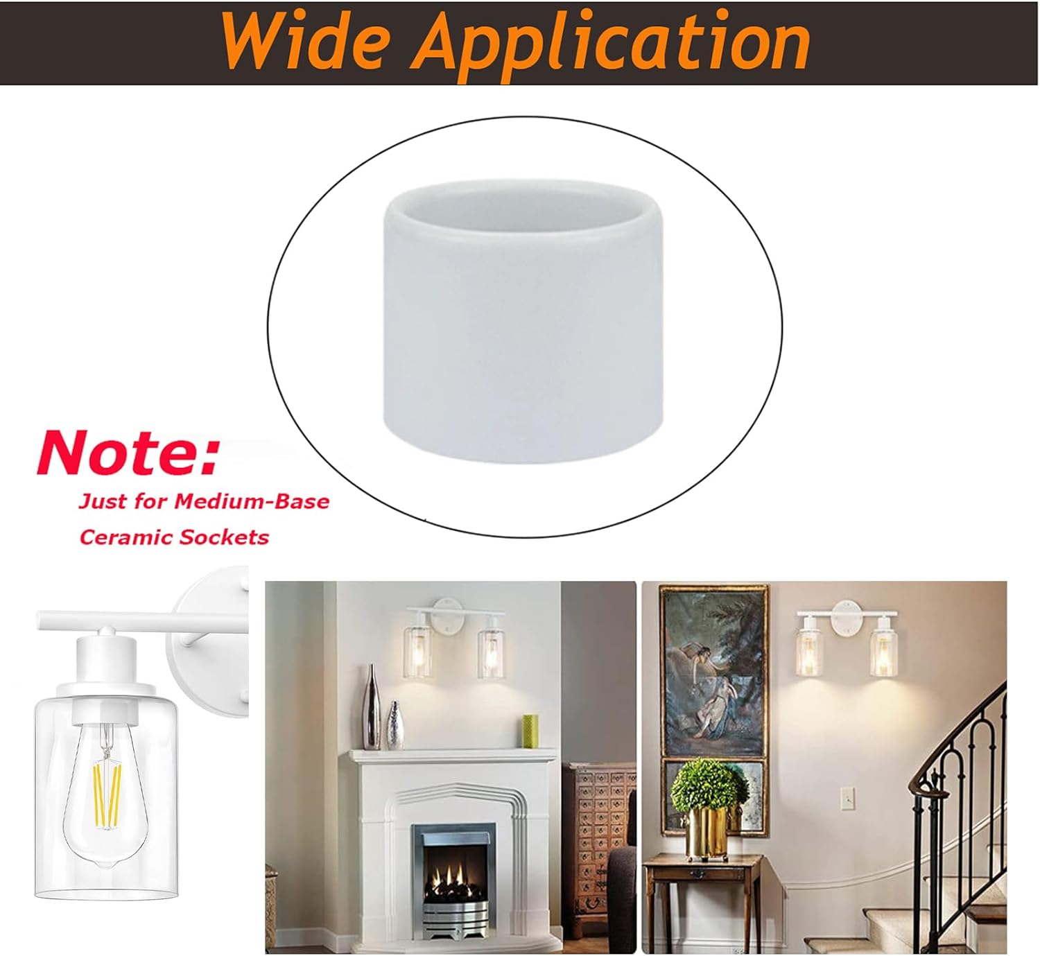 Metal Lamp Shade Collar Rings, Light Socket Shade Ring for Medium-Base Ceramic Sockets,Lock E26 E27 Ceramic/Porcelain Socket with Thread Diameter 1-1/2 Inches (2-Pack,White)