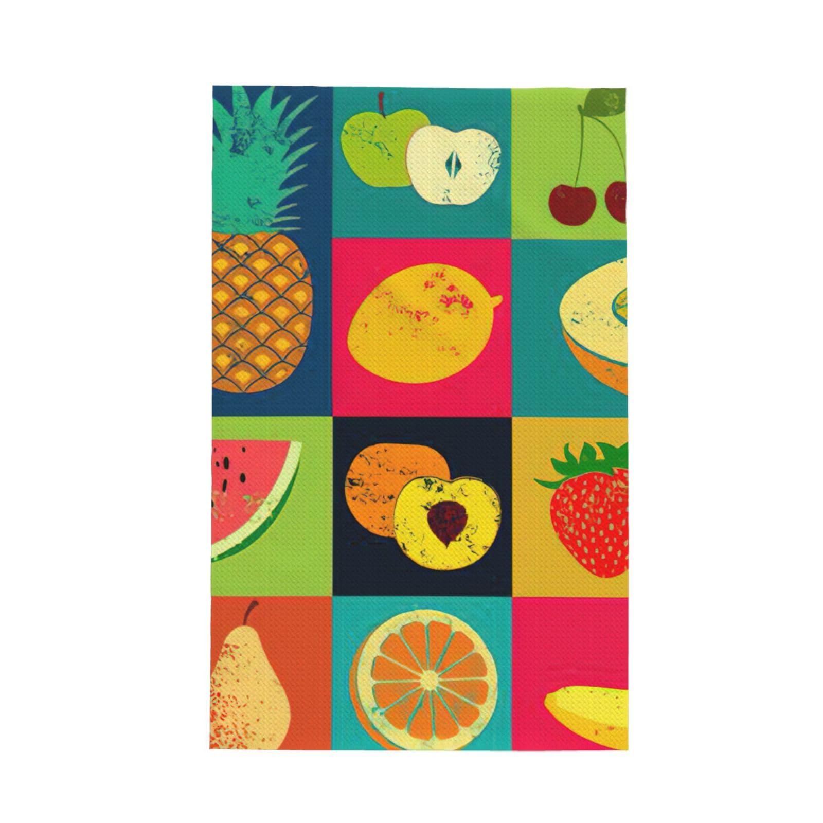 CKGODGF Art Style Fruit Print Absorbent Waffle Dishcloths,Kitchen Towels With Hanging Loops,Tea Towels.