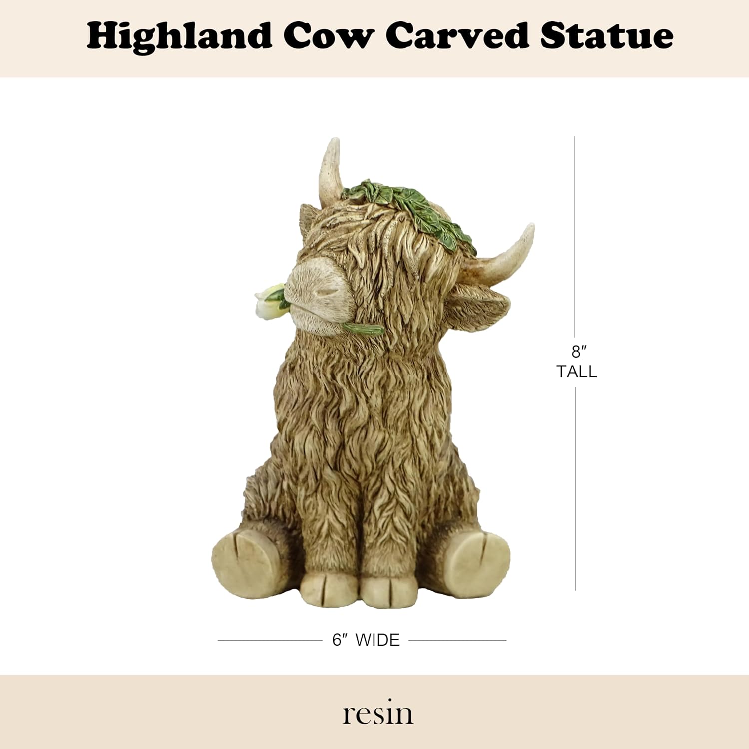 8-Inch Highland Cow Statue - Cute Cartoon Resin Figurine for Farmhouse Decor, Home & Desk, for Family & Friends