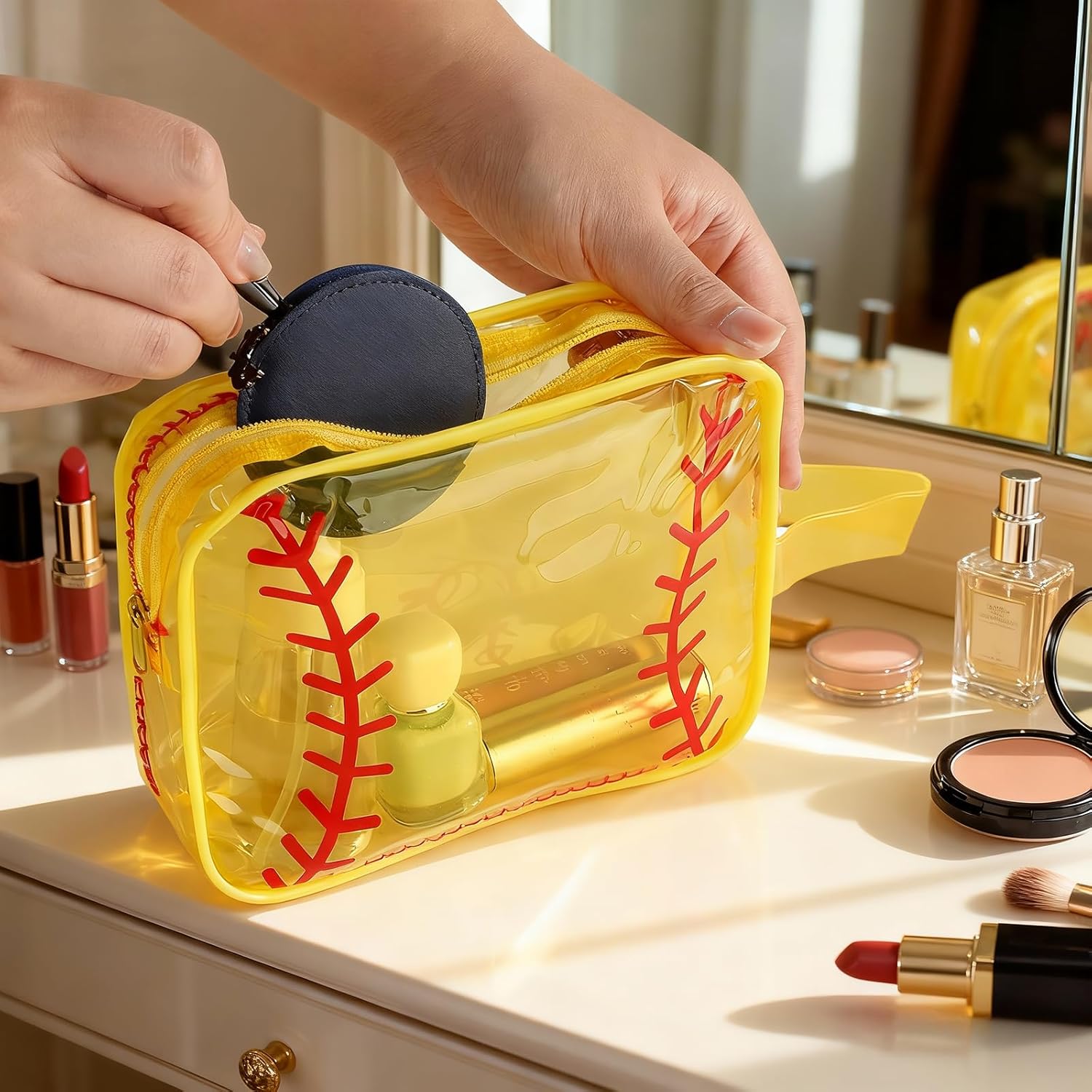 12 PCS Softball Makeup Bag Softball Goodie Bags PVC Waterproof Cosmetic Bag Portable Travel Toiletry Punch Organizer for Softball Team Gifts, Softball Coach, Girls Player Sport Party Favors - Image 7