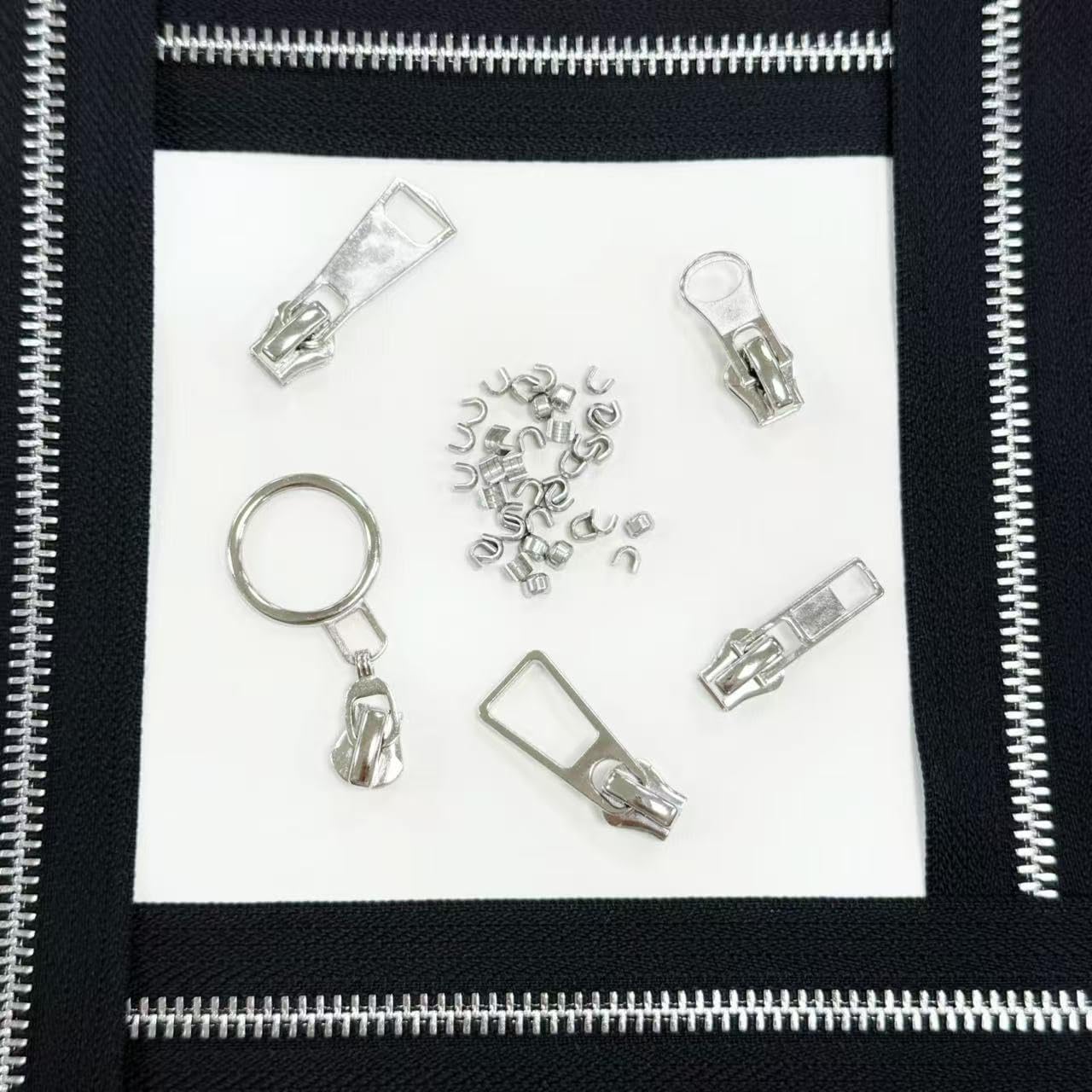 #5 Heavy Duty Metal Zipper 5 Pack 1 Yard Length Black and White Color with 15 Sliders and 31 Top Stops for Sewing Bags DIY Crafts Pillows Cushions Jackets Backpacks and Home Décor(Black/Silver Teeth)
