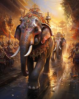 Paint by Number, Magic Elephant Parade processions, Adult Crafts Adults' Paint-by-Number Kits, Room Decor Gift for Birthday Festival (16x20 inch,No Frame)