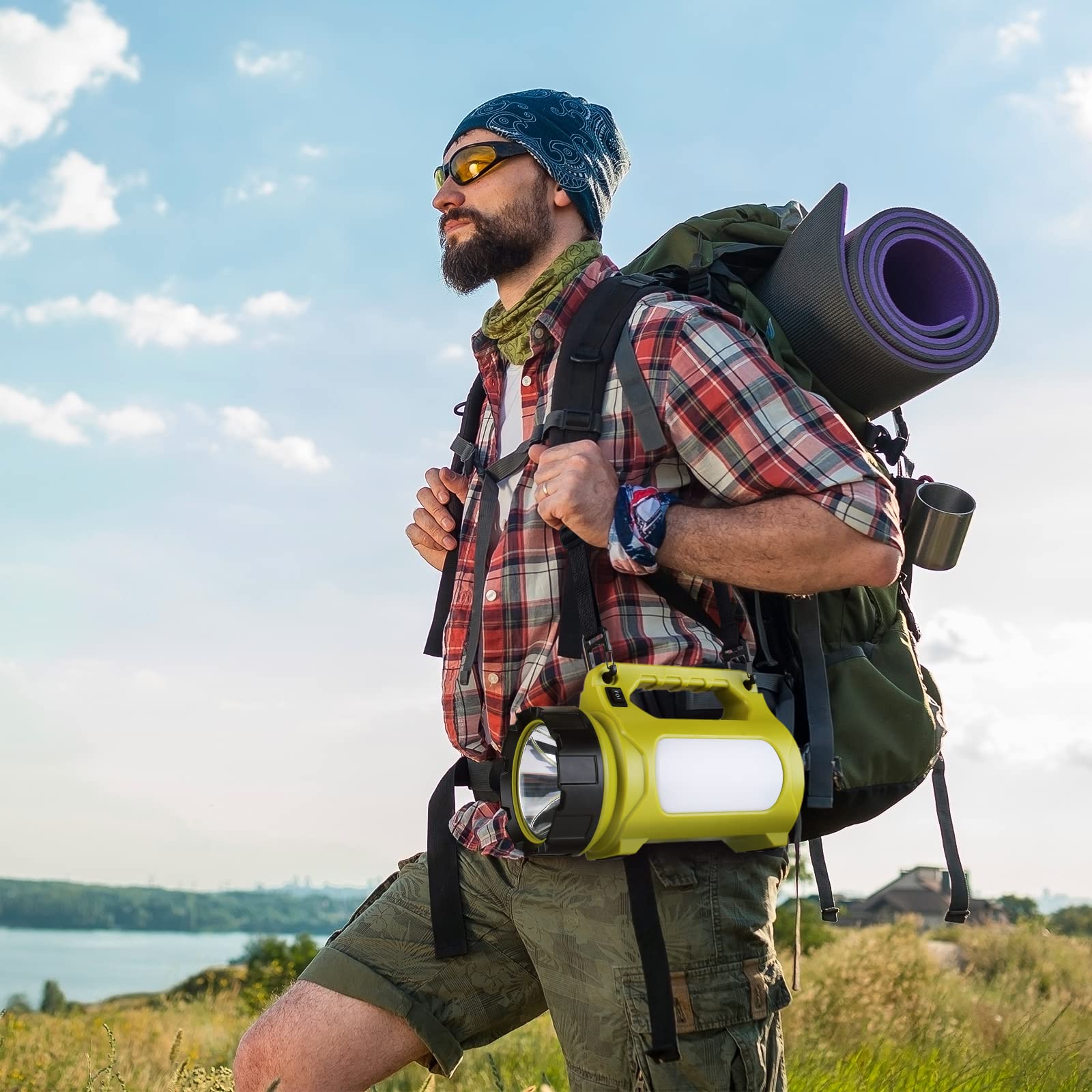 LE LED Handscheinwerfer 1000 Lumen, Wiederaufladbare CREE Akku Handlampe mit 3600mAh Powerbank, 10W Dimmbare Taschenlampe inkl. 3 Lichtmodi 2 Helligkeitsstufen, USB-Kabel für Notfall Camping usw.