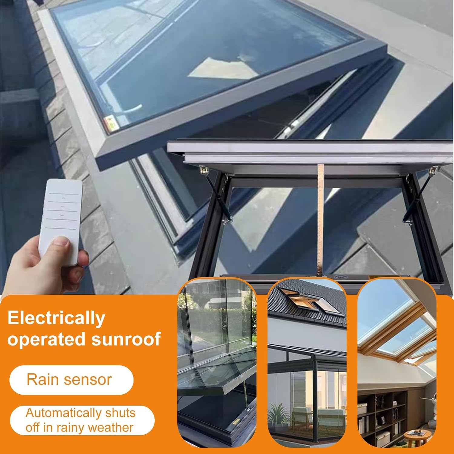 Electric Roof Skylight, Customizable Skylight Window for Roof, Underground Lighting Well Window with Tempered Glass, for Attic,Basement,Sun Room(LxW 112x112cm/44x44in)