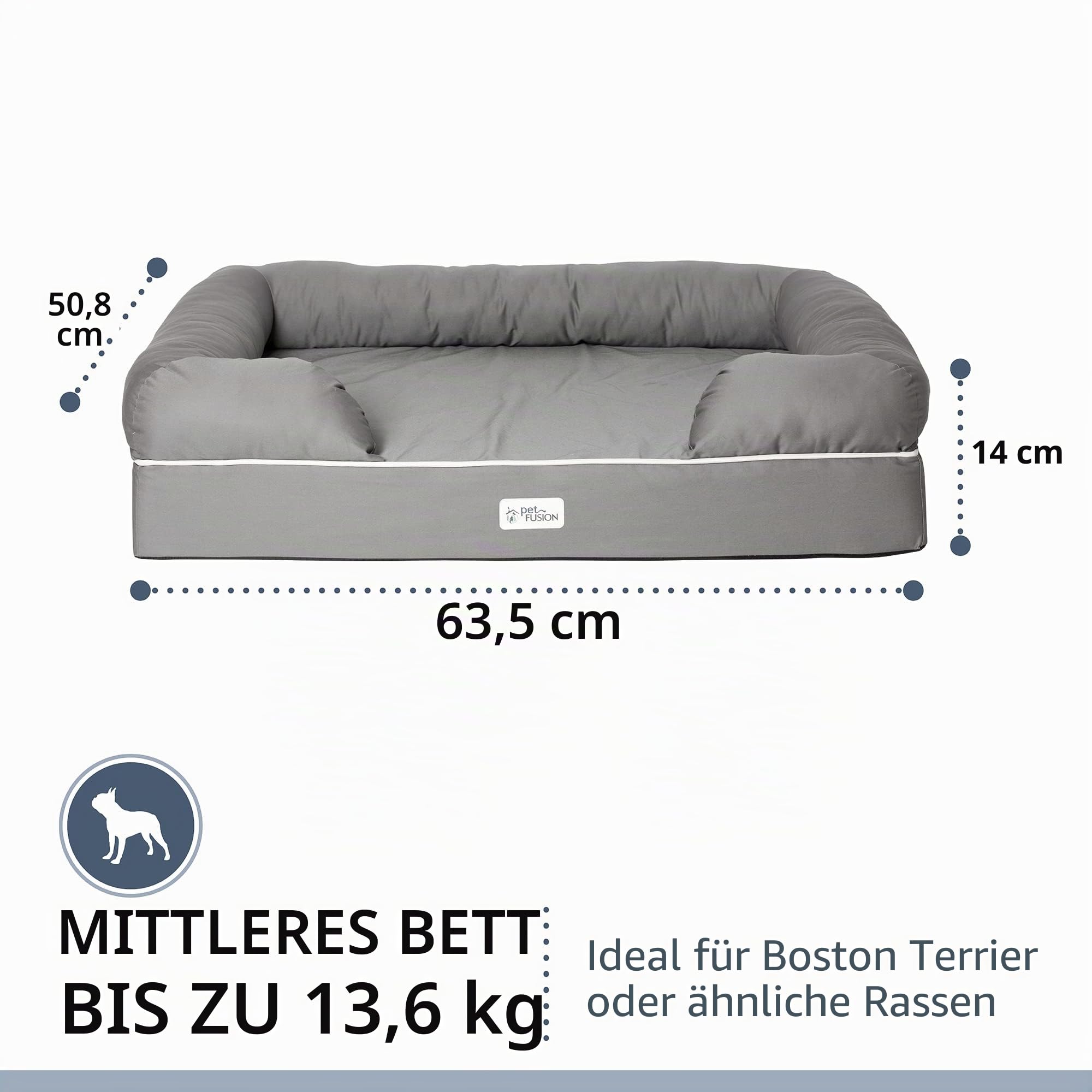 PetFusion Ultimate Solid 2,5 "Memory Foam Haustierbett für kleine Hunde und Katzen (25 x 20 x 5,5" orthopädische Sofacouch; grau). Ersatzabdeckungen und Decken sind ebenfalls erhältlich