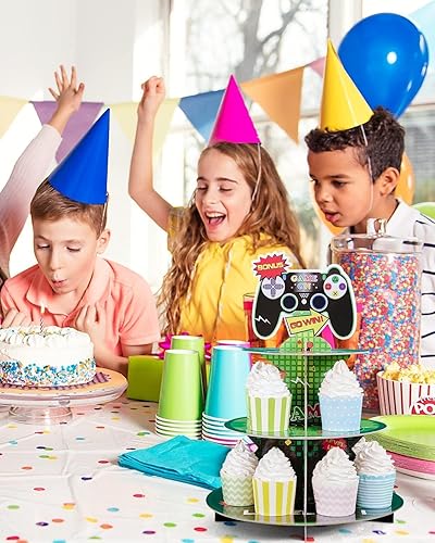 Vista 49 de Soporte para cupcakes de videojuegos – Suministros de fiesta de videojuegos para niños, jugadores, cumpleaños, 3 niveles, soporte para cupcakes