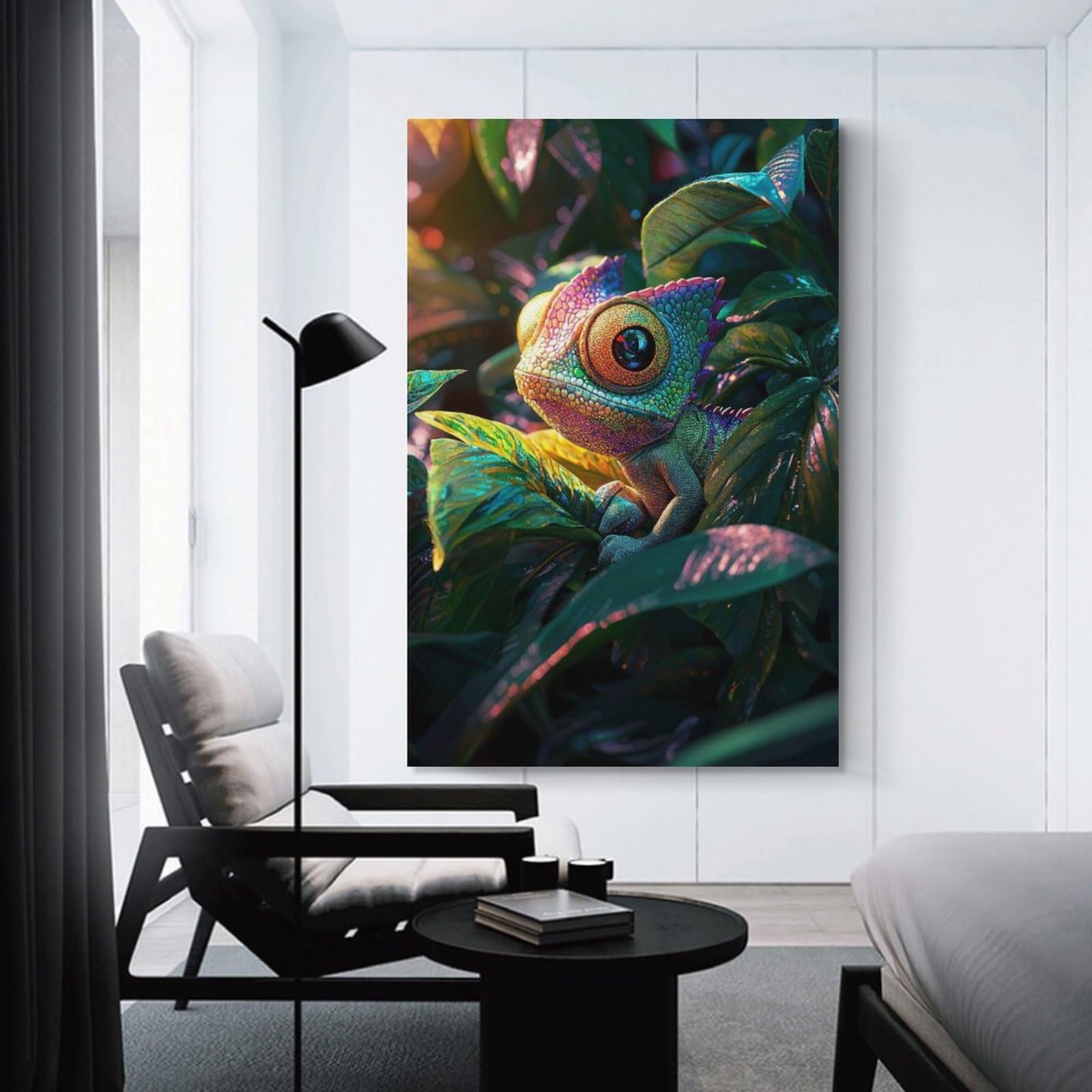 Junmoney Rainbow Chameleon Wall Picture Print 20x30inch(50x75cm), for Lounge Decor, Offices Or Entryway Styling, A Flexible Wall Accent for Shared Spaces