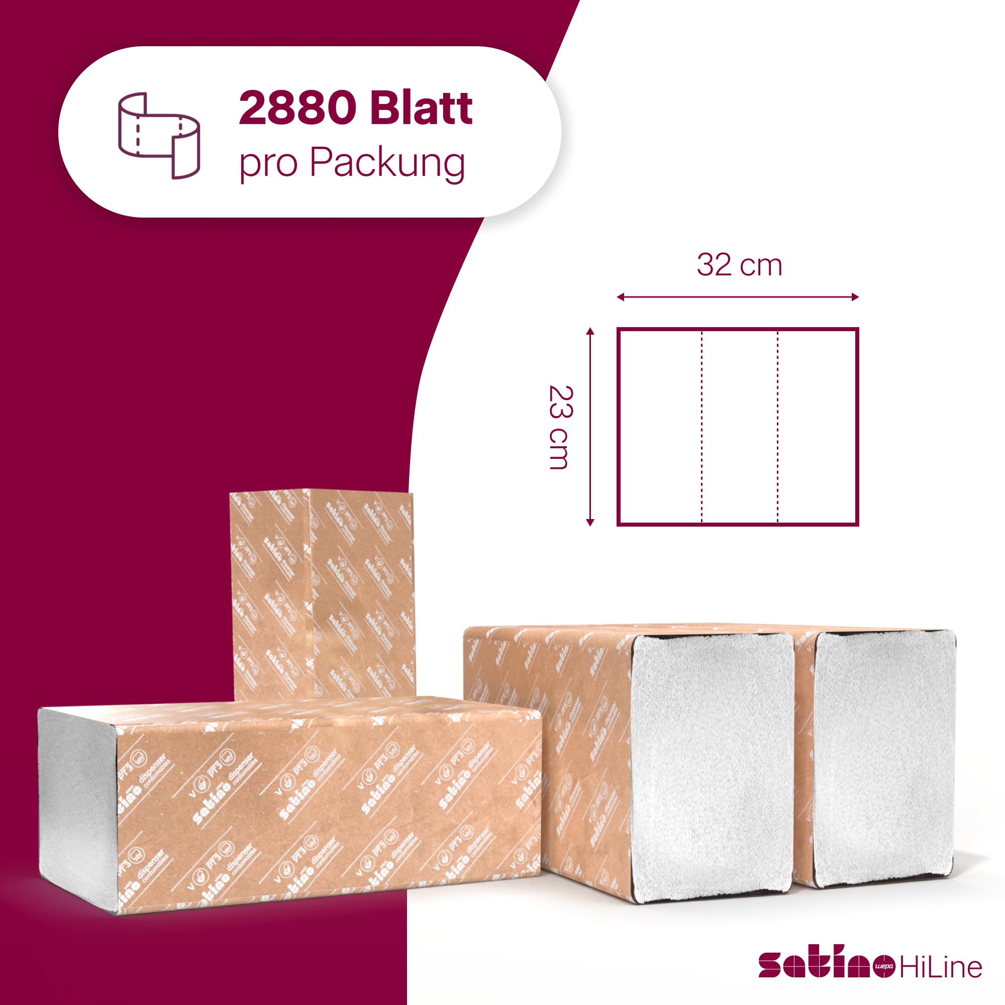 Satino WEPA 276790 - Papel de toalla (2 capas, compatible con PT3, 20 x 144 hojas, celulosa, pliegue C, 2880 hojas), color blanco