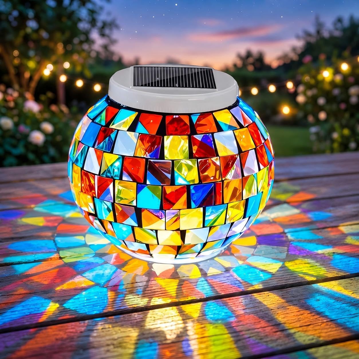 Aukora Solar Table Lights Outdoor,Color Changing Glass Mosaic Garden Light