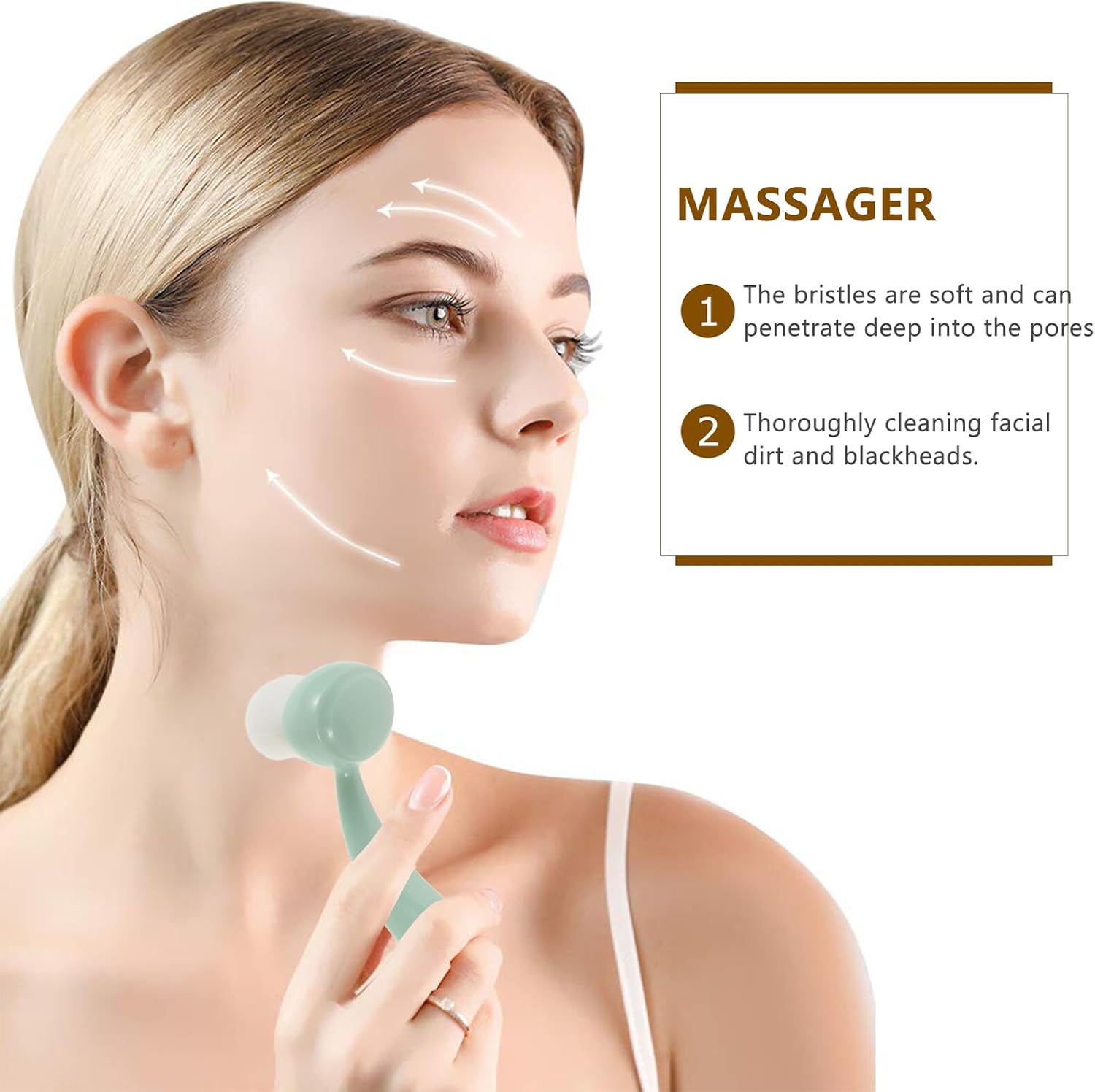 FUOYLOO Soft Face Brush with Long Handle, Manual Facial Scrubber Exfoliator for Blackhead Removal, Soft Bristles Deep Cleansing Face Wash Brush for Sensitive Skin, Light Green