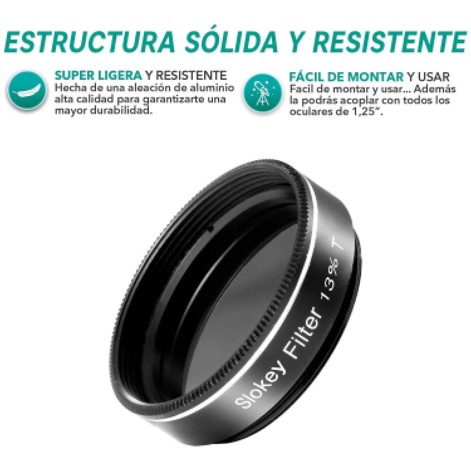 Filtro Lunar 13% Pro Slokey SkyWays de 1,25” para Oculares de Telescopio Astronómico Reducir el Brillo y Mejorar el Contraste en la Observación de la Luna y Venus