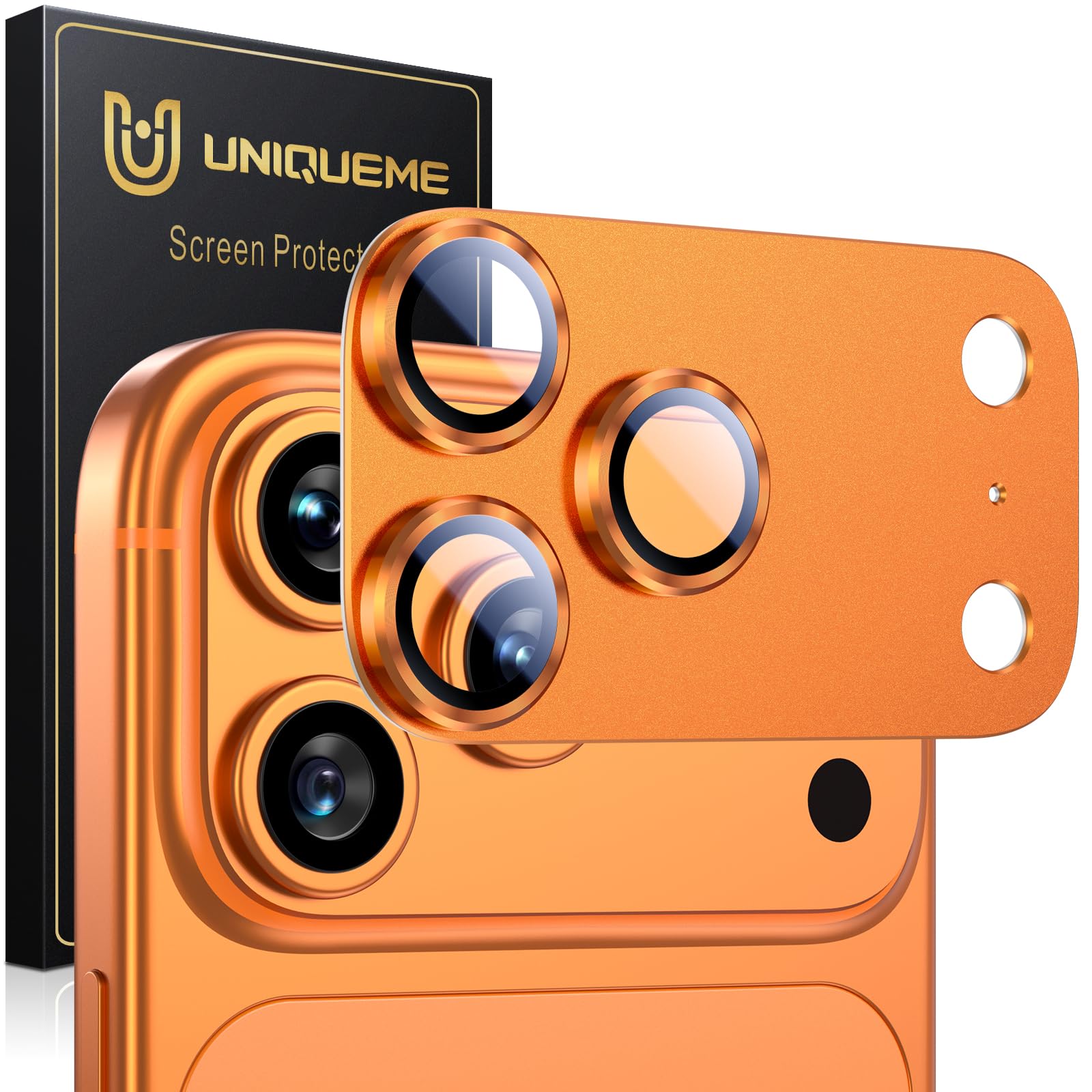 UM UNIQUEME für iPhone 17 Pro Max Kameraschutz 10H Legierung Kamera Schutz [Starke Adhäsion], Militärstandard 15X Kratzfest Kameraschutz für iPhone 17 Pro Max - Orange