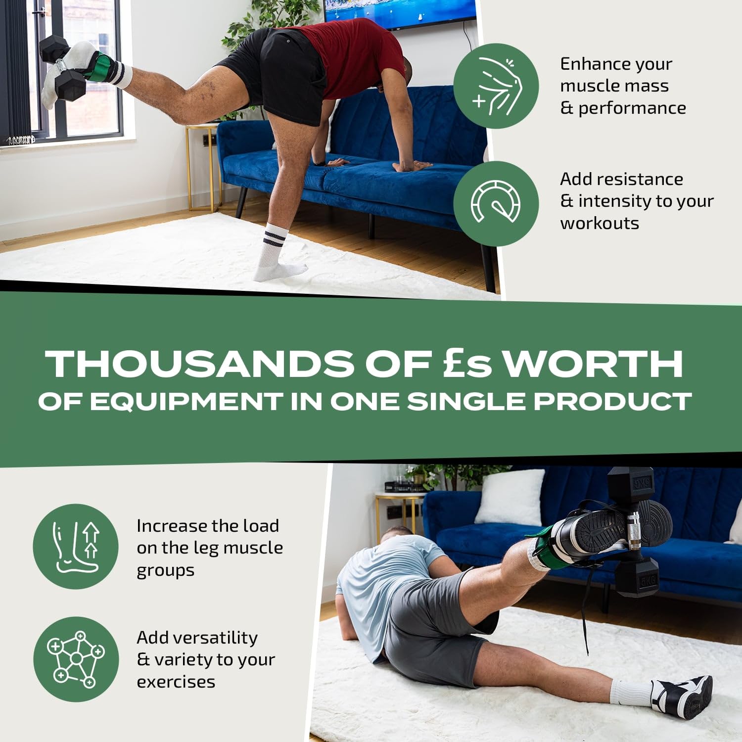 Gymproluxe Original Multi Leg Weight Strap – Dumbell Weight Ankle Strap – Monkey Dumbbell Feet Attachment for Home Leg Workout – Ideale per Kickback, glutei, muscoli posteriori della coscia,