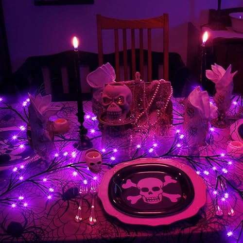 Miniatura 10 de Temporizador y 8 modos Krissing 6 pies 57 LED Halloween sauce vid ramita guirnalda de Halloween con 19 calabazas luces naranjas impermeables,