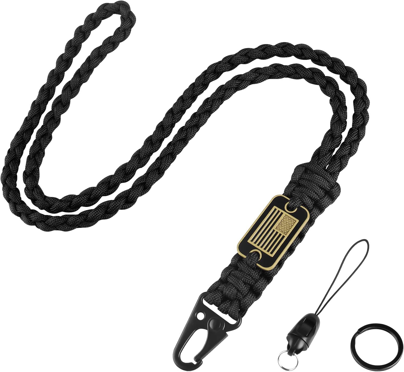 2 Pcs Heavy Duty Braided Paracord Lanyard Keychain with USA