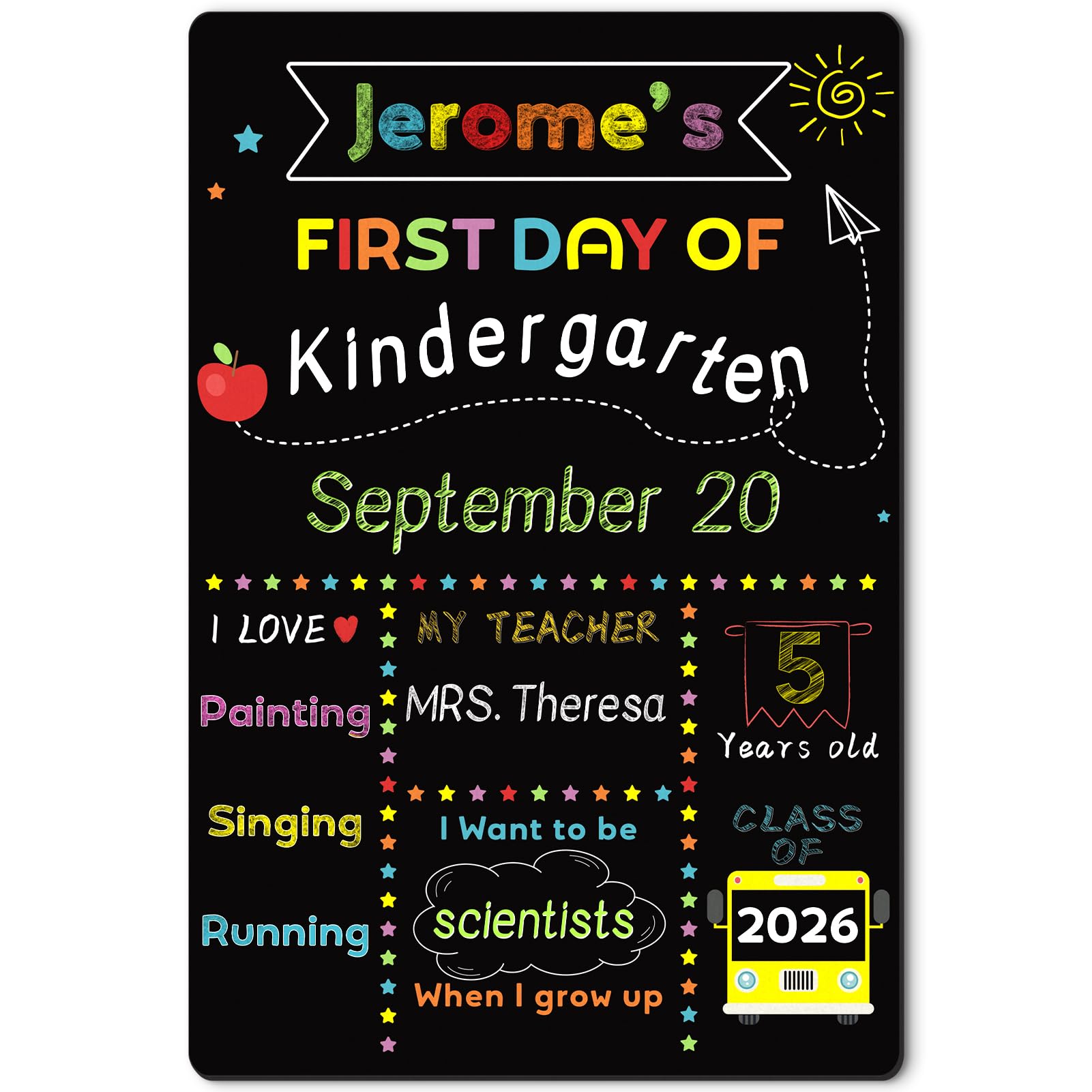 Tableau noir « First Day of School », panneau de rentrée scolaire « First Day and Last » - Double face - Accessoire photo pour enfants (30 x 20 cm)