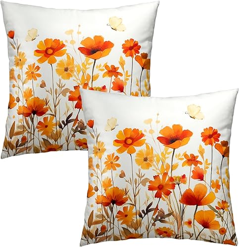 Miniatura 2 de Giwawa Juego de 2 fundas de almohada decorativas de flores silvestres otoñales de 18 x 18 pulgadas, decoración del hogar de Acción de Gracias,