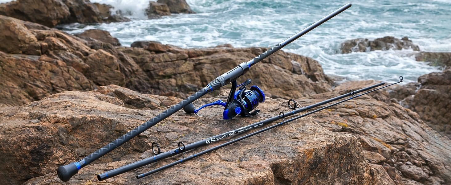 Sougayilang Surf Fishing Rod and Reel Combo, 9/10/11/12ft 3-Piece Graphite Travel Rod, 22LB Drag,6.2:1 Gear Ratio Reel, Heavy Duty Saltwater Spinning Combo for Beach and Shore Surfcasting