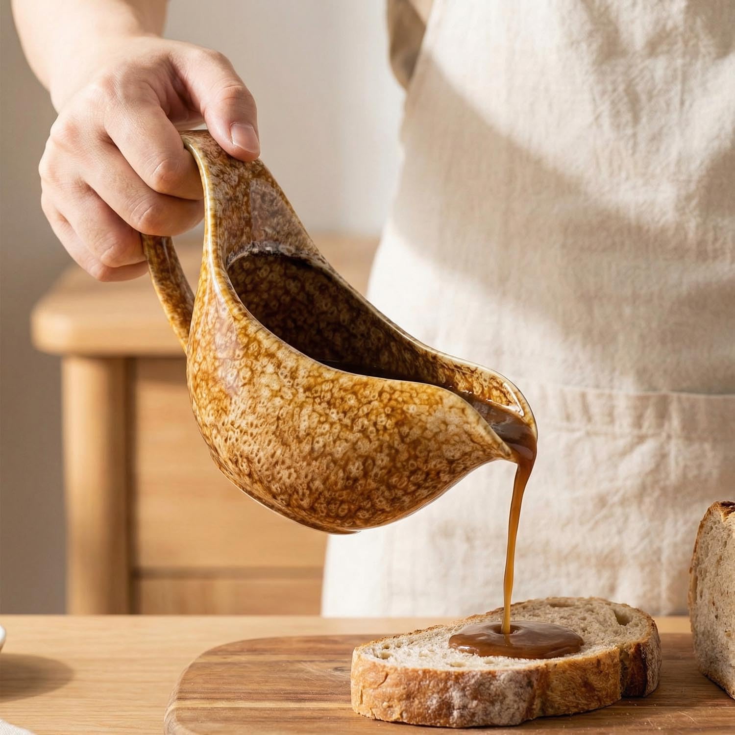 Salsiera da 550 ml, in ceramica di alta qualità, con manico resistente al calore, ideale per cene arrosto di Natale, sugo, salse e condimenti, lavabile in lavastoviglie
