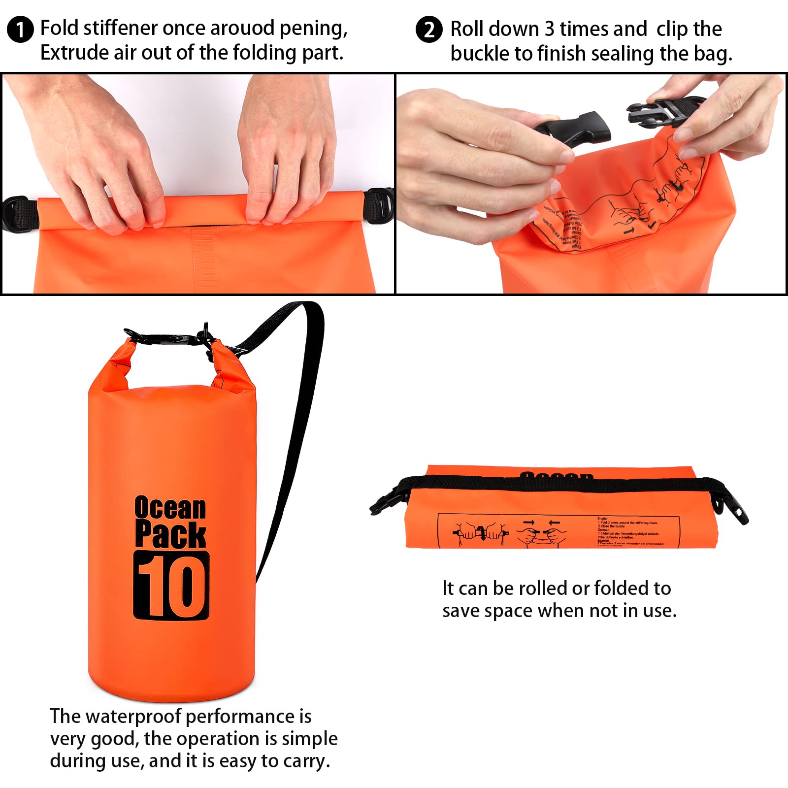Coolzon Borsa Impermeabile-Sacca Impermeabile con Custodia Impermeabile per Cellulare, Sacca Stagna con Tracolla Regolabile per Kayak Rafting Canottaggio Campeggio Viaggiare Nuoto, 10L Arancione