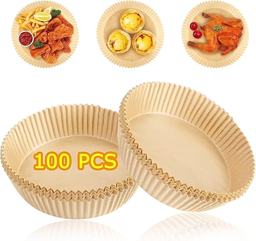 Forros para freidora de aire de 6.3 pulgadas, 100 unidades para freidora de aire, almohadillas de papel desechables para freidora, hojas redondas de