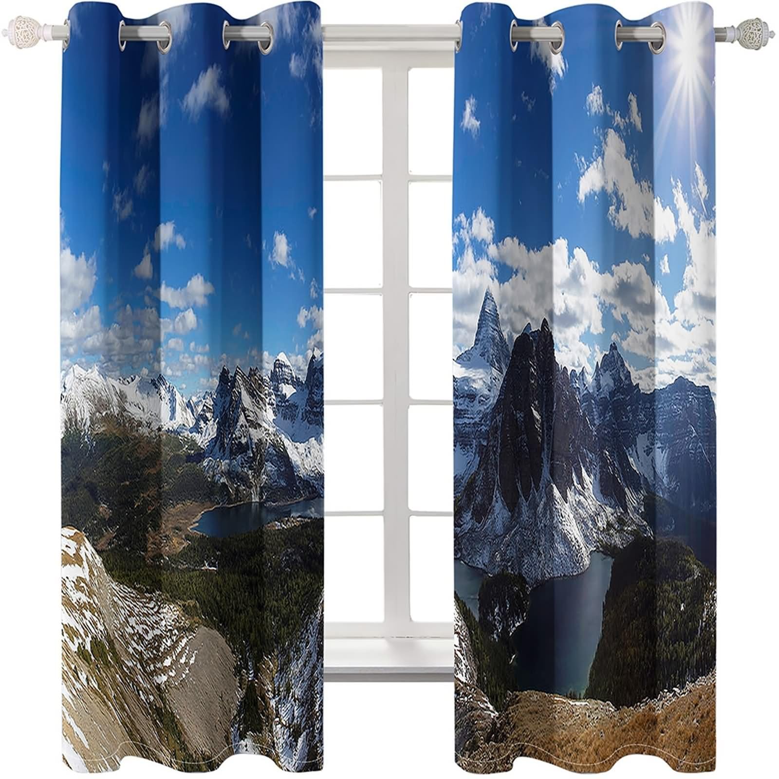 Zasłona okienna, wielokolorowa zasłona do salonu krajobraz górski poliester 2 panele 204 x 183 cm