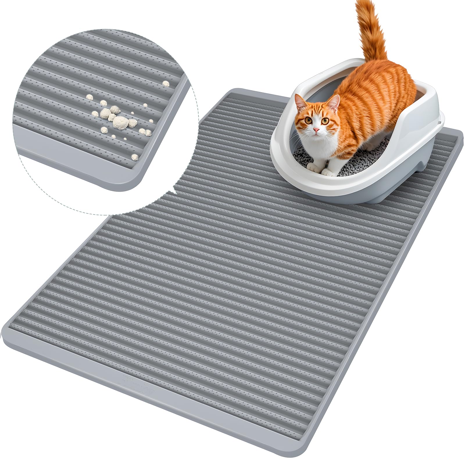 Silikon Katzenklo Matte – 79 x 58.5 cm Katzenstreu Matte Groß, Wasserdicht Katzenmatte Katzenklo, rutschfest, Langlebig, Leicht zu Reinigen, Streukontrolle & Waschbare Katzenmatte für den Boden