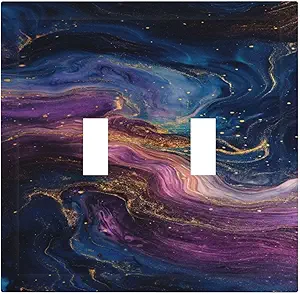 Decorative Switch Covers Plate Abstract Purple Blue Gold Marble Texture 2 Gang Wall Plate Oversized Double Toggle Light Switch Plate Wall Cover Plate Faceplate for Bathroom Decor