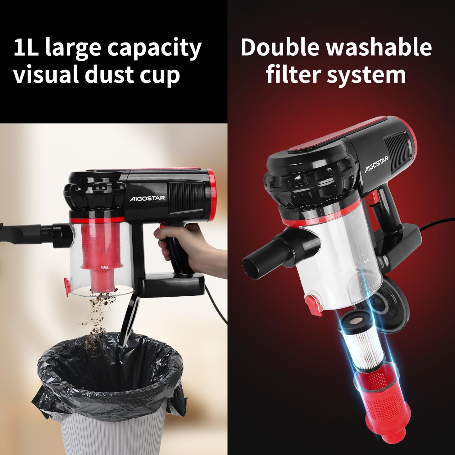 AIGOSTAR Handstaubsauger Aufrechtsauger 4-in-1 Kabelgebundene Staubsauger Leicht Bürststaubsauger