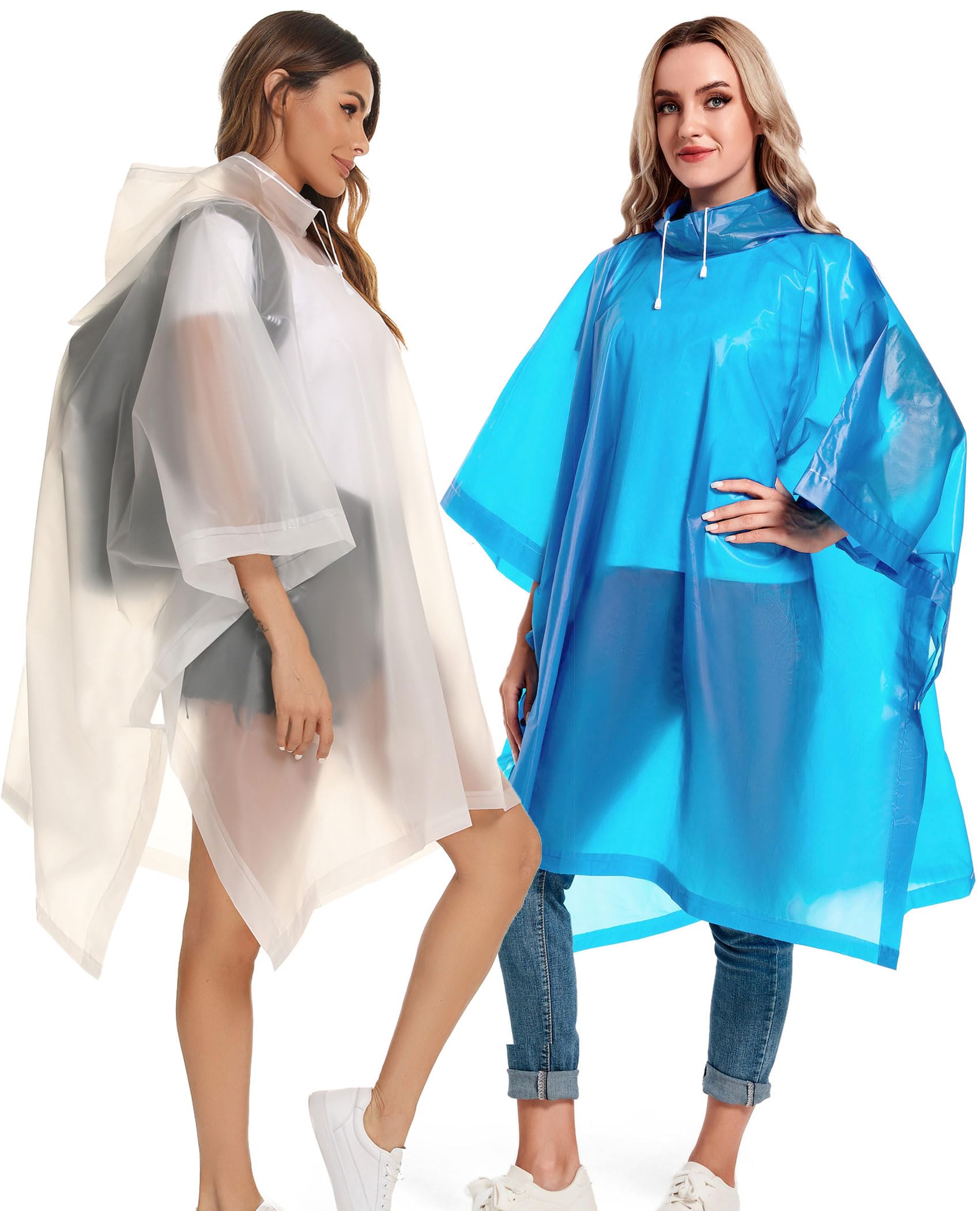 Reusable Rain Ponchos with Drawstring Hood for Adults, Waterproof Thicken Rain Coat, 2 Packs