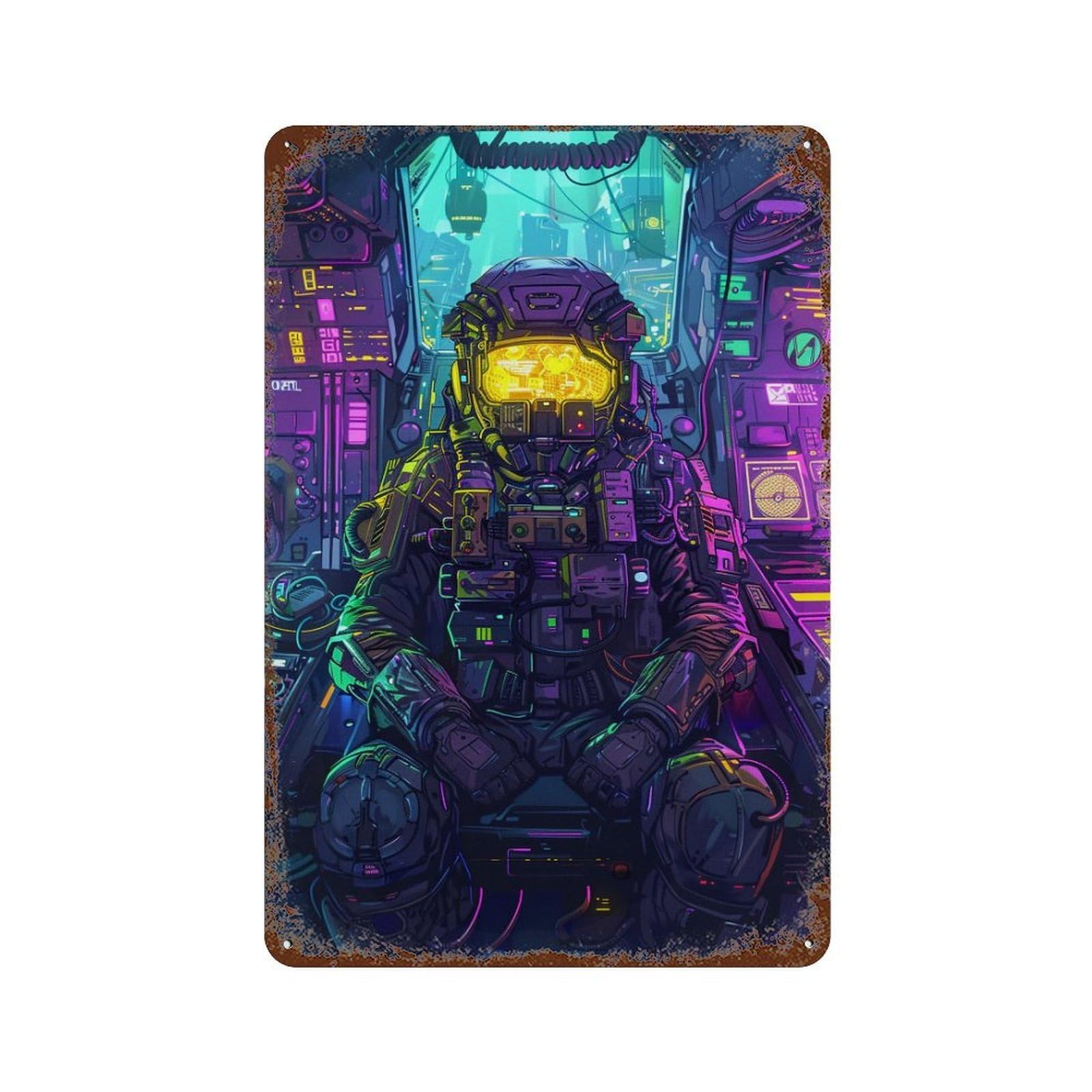 Spacesuit Artwork 11.8"x7.9" Retro Metal Sign, Old School Wall Decor for Office, Studio And Wall Decor