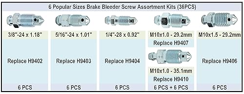 Miniatura 2 de 36 piezas de válvula de purga, kit surtido de tornillos de purga de frenos para reemplazar H9402-6, H9403-6, H9404-6, H9406-6, H9407-6, H9410-6