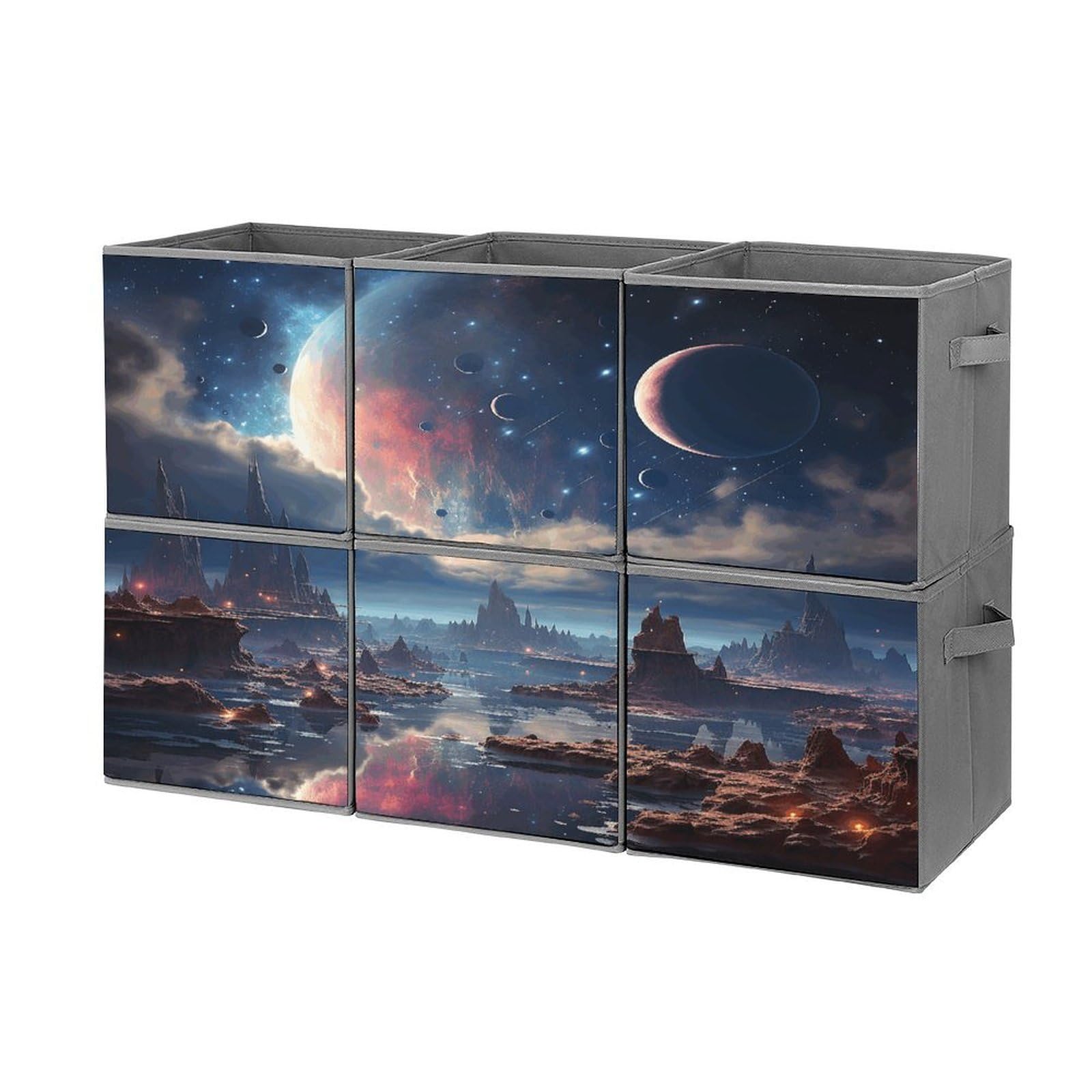 Fekiloot Style Galaxy Storage Bin For Foldable And Handles,Closet Organizer Of 6-Pack Stackable,Storage Box For Living,Room, Office,Bedroom,Closet