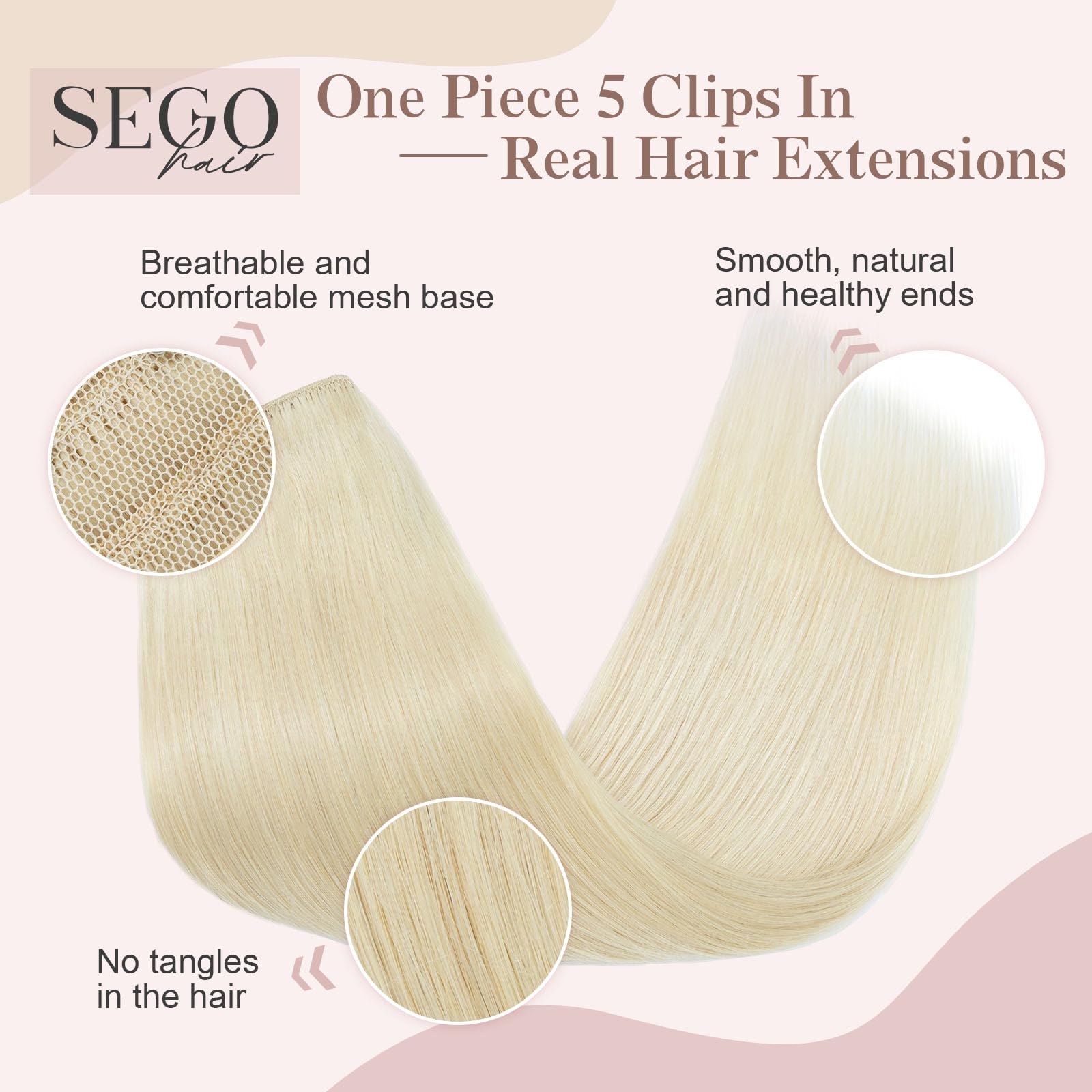 SEGOHAIR Hair Extensions Clip in Human Hair Extensions, 18" One Piece 5 Clips Thick Clip in Hair Extension - Image 4