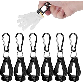 vcsjw Pack of 6 Gloves Holder Work Glove Grabber Clip Safety Work Clips Glove Holder Belt Multifunctional Portable Glove Clips for Helmets Black 95 x 22 mm