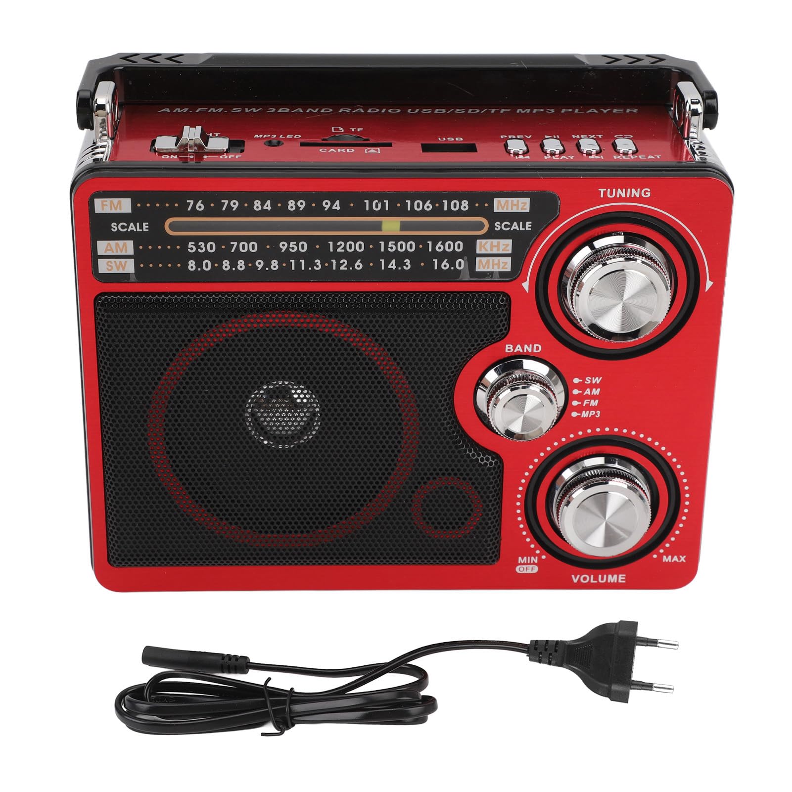 Receptor de Radio Portátil de Banda Completa, Radio Práctica de Banda Completa FM Am SW, Radio Práctica de Banda Completa con Pilas (Enchufe de la UE)