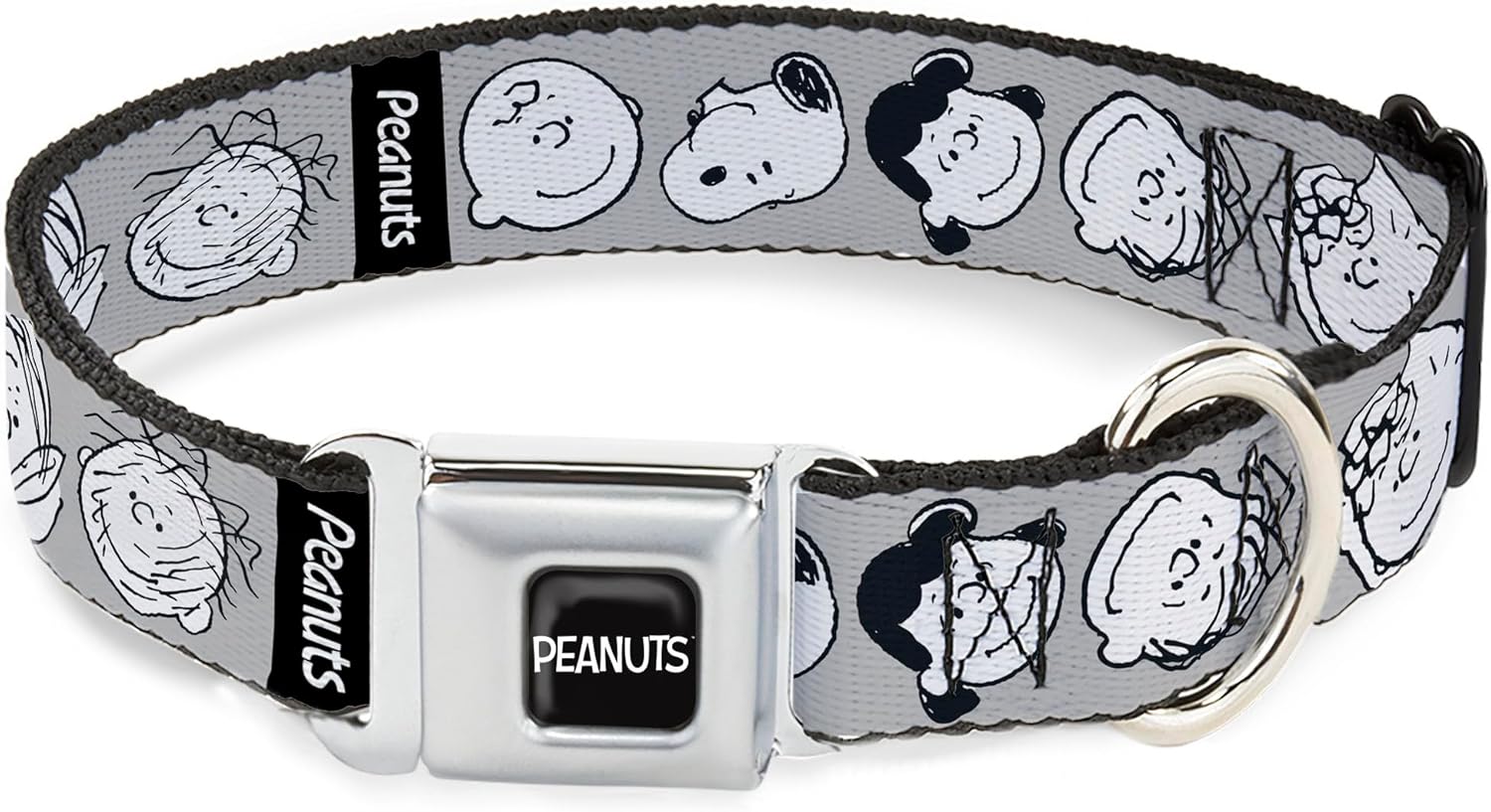 Peanuts Worldwide LLC Pet Collar, Dog Collar Metal Seatbelt Buckle, Peanuts Gang Expressions Gray Black White, 15 to 24 Inches 1.0 Inch Wide